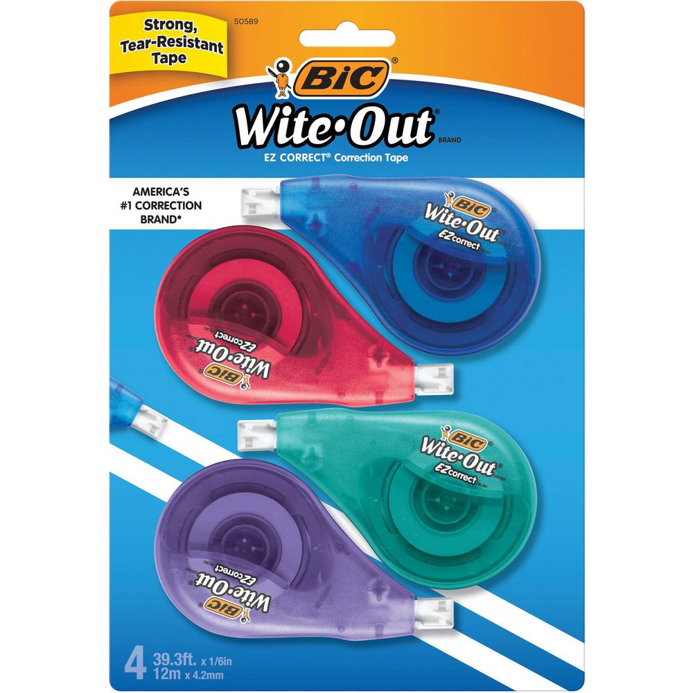 BIC Wite-Out EZ Correct Correction Tape - 0.20" Width x 39.90 ft Length - White Tape - 4 / Pack - White. Picture 1