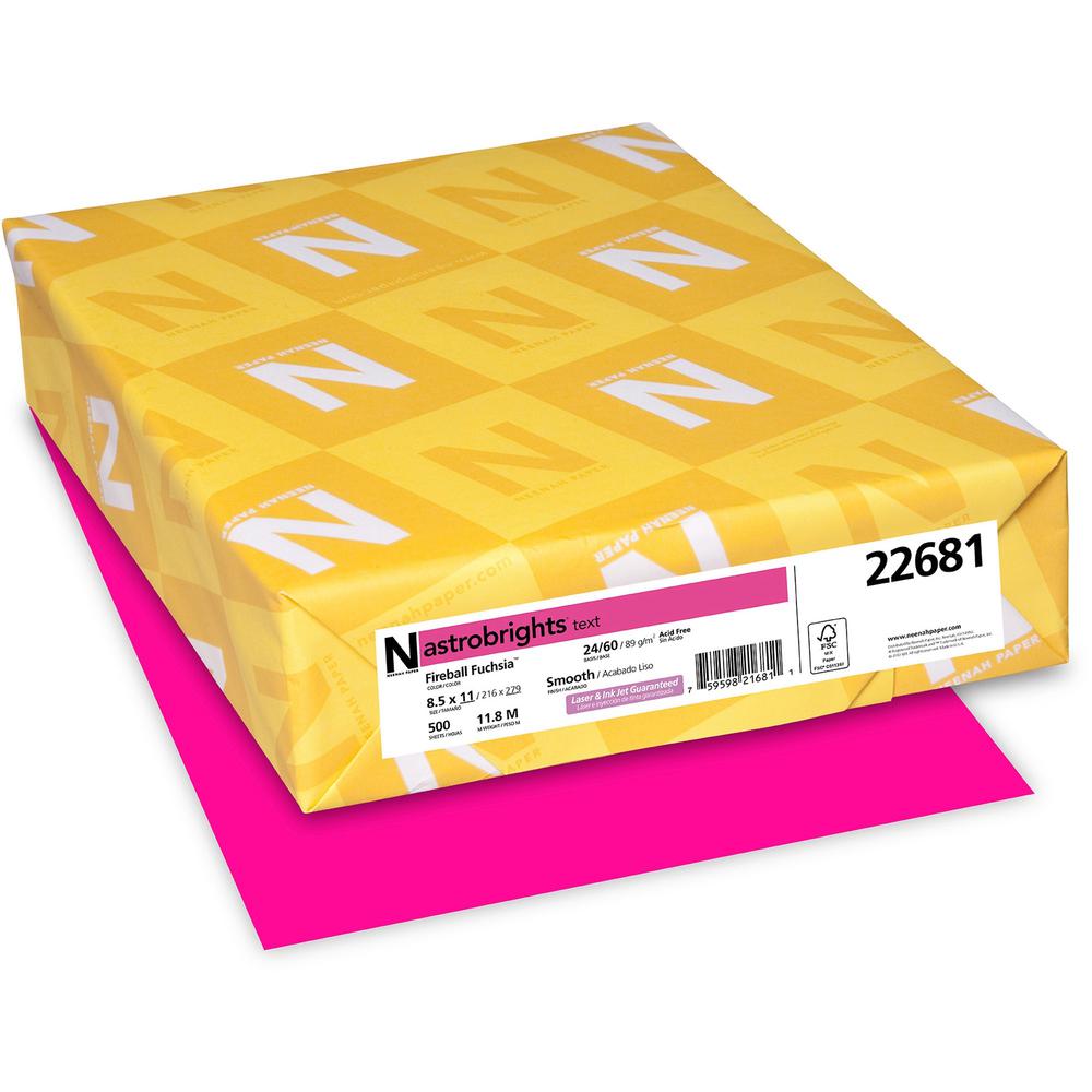 Astrobrights Inkjet, Laser Colored Paper - Fireball Fuchsia - Letter - 8 1/2" x 11" - 24 lb Basis Weight - Smooth - 500 / Ream - FSC. Picture 1
