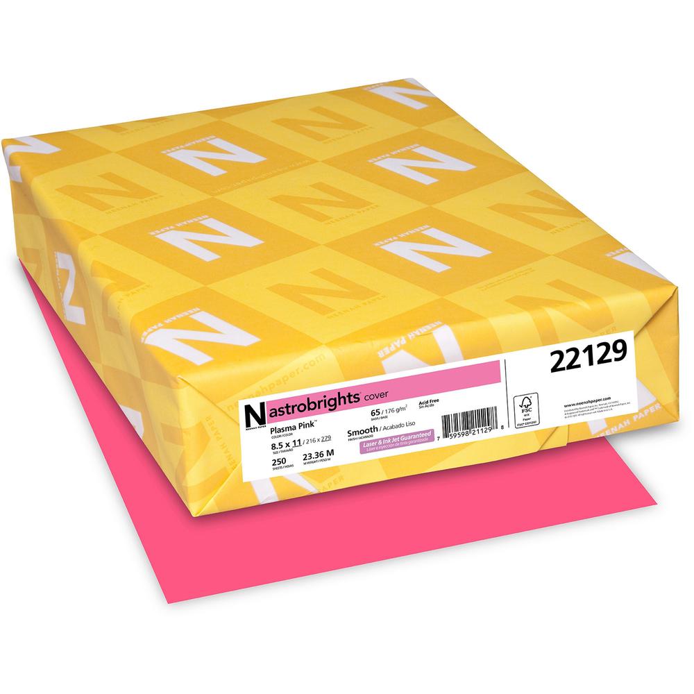 Astrobrights Colored Cardstock - Pink - Letter - 8 1/2" x 11" - 65 lb Basis Weight - Smooth - 250 / Pack - Durable, Acid-free, Lignin-free, Heavyweight - Plasma Pink. Picture 1