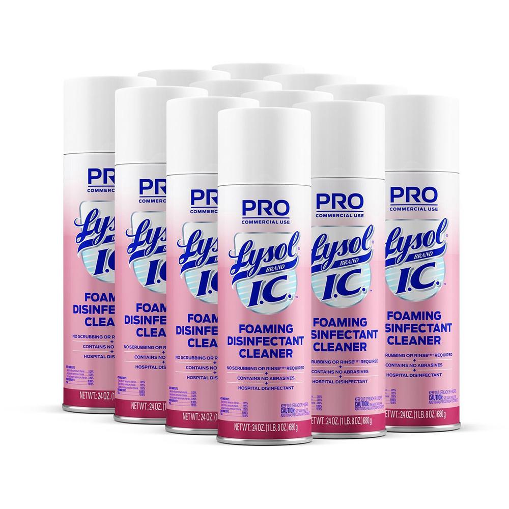 Lysol I.C. Foam Disinfectant - Ready-To-Use - 24 fl oz (0.8 quart)Aerosol Spray Can - 12 / Carton - Non-abrasive, Bleach-free, Anti-bacterial, Deodorize, Rinse-free, Scrub-free - White. Picture 1