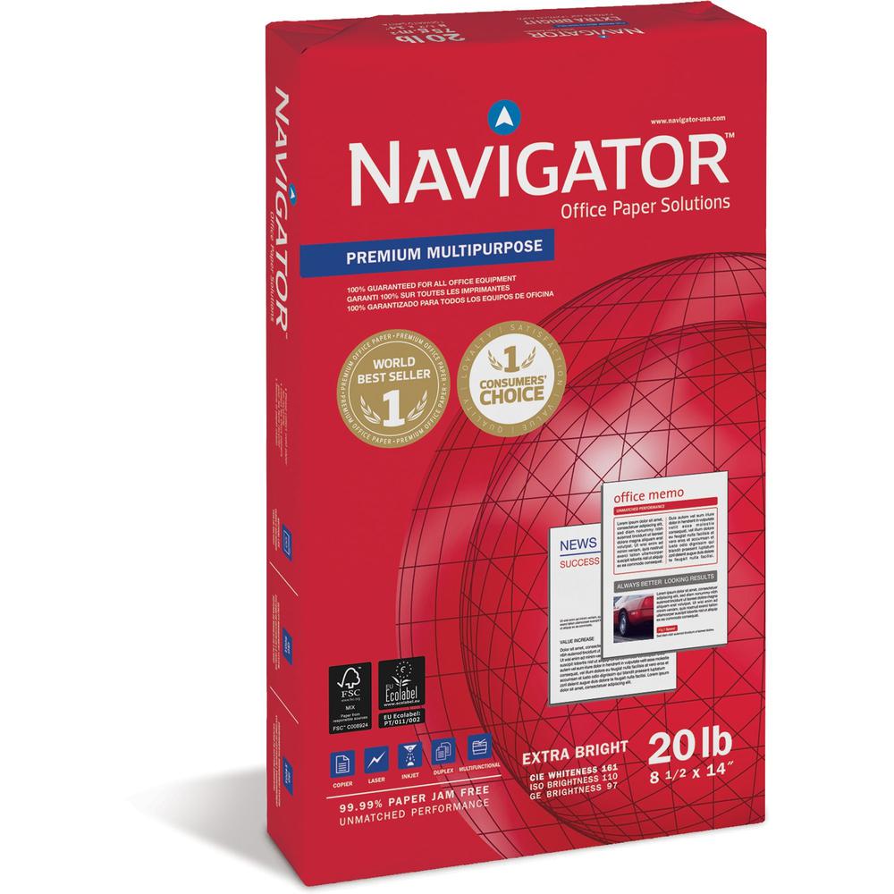 Navigator Premium Multipurpose Trusted Performance Paper - Extra Opacity - White - 97 Brightness - Legal - 8 1/2" x 14" - 20 lb Basis Weight - 10 / Carton - White. Picture 1