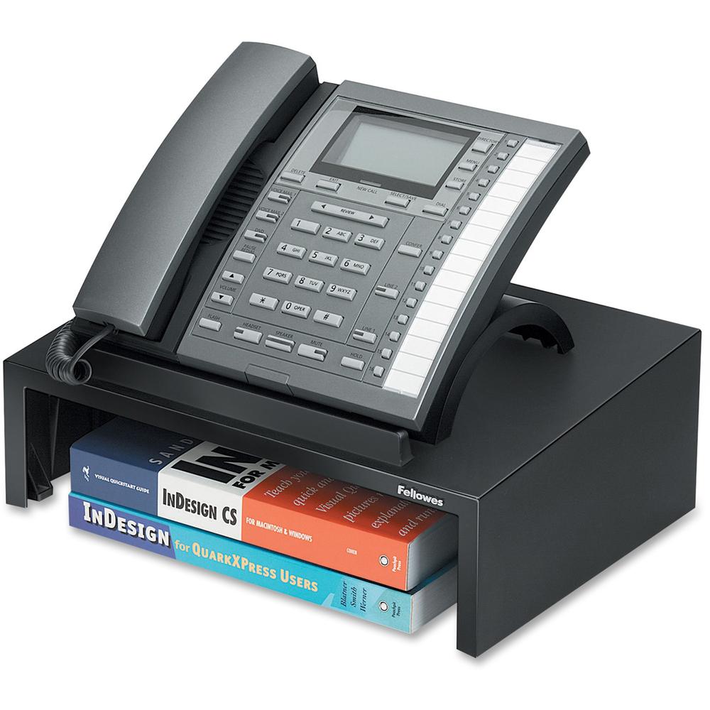 Fellowes Designer Suites&trade; Phone Stand - 4.4" Height x 13" Width x 9.1" Depth - Pearl, Black - Storage Space. Picture 1
