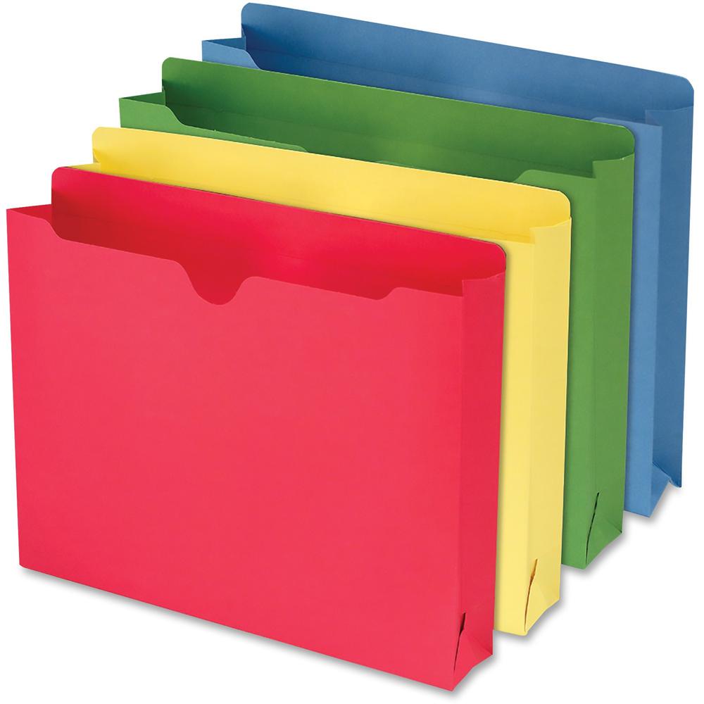 Smead Colored Straight Tab Cut Letter Recycled File Jacket - 8 1/2" x 11" - 2" Expansion - Blue, Green, Red, White, Yellow - 10% Recycled - 10 / Pack. Picture 1