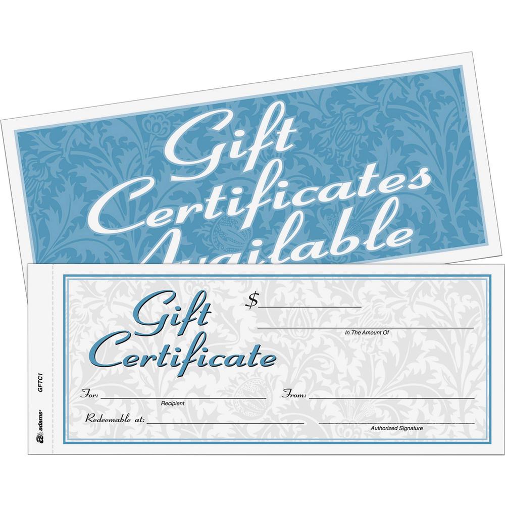 Adams Two-part Carbonless Gift Certificates - 2-Part Carbonless, 25 Numbered Certificates per Book, Store Sign. Picture 1