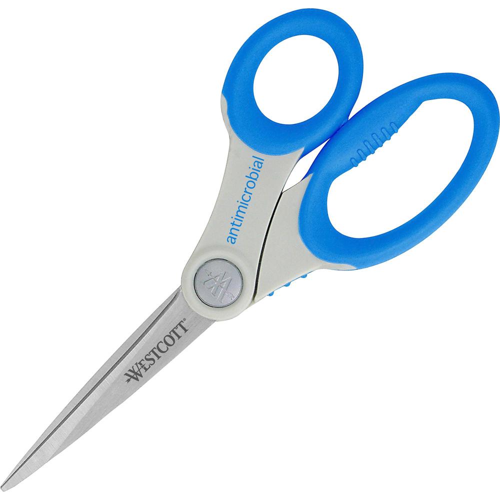 Westcott 8" Straight Scissors - 8" Overall Length - Straight-left/right - Stainless Steel - Pointed Tip - Blue - 1 Each. Picture 1