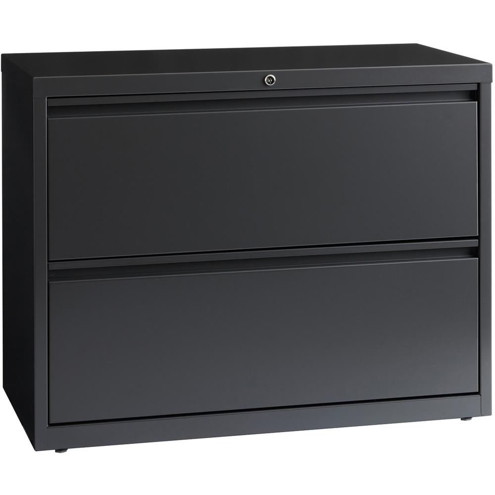 Lorell Lateral File - 2-Drawer - 36" x 18.6" x 28.1" - 2 x Drawer(s) - Legal, Letter, A4 - Lateral - Rust Proof, Leveling Glide, Interlocking - Charcoal - Baked Enamel - Steel - Recycled. Picture 1