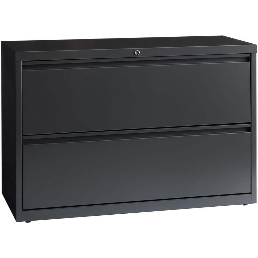 Lorell Lateral File - 2-Drawer - 42" x 18.6" x 28.1" - 2 x Drawer(s) - Legal, Letter, A4 - Lateral - Rust Proof, Leveling Glide, Interlocking, Ball-bearing Suspension - Charcoal - Baked Enamel - Steel. Picture 1