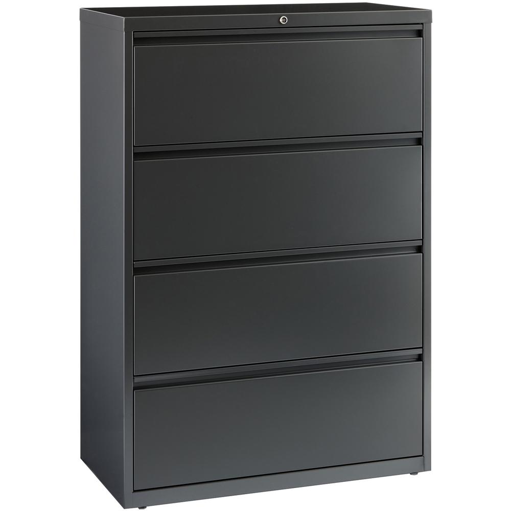 Lorell Fortress Series Lateral File - 36" x 18.6" x 52.5" - 4 x Drawer(s) - Legal, Letter, A4 - Lateral - Rust Proof, Leveling Glide, Interlocking - Charcoal - Baked Enamel - Steel - Recycled. Picture 1