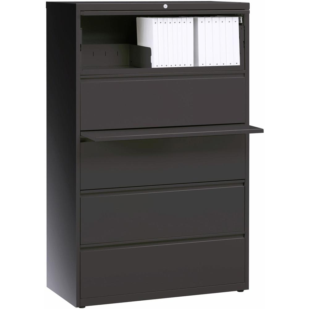 Lorell Lateral File - 5-Drawer - 36" x 18.6" x 67.7" - 5 x Drawer(s) - Legal, Letter, A4 - Lateral - Rust Proof, Leveling Glide, Interlocking - Charcoal - Baked Enamel - Recycled. The main picture.