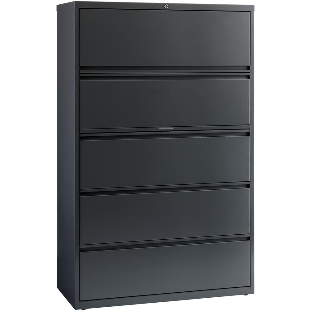Lorell Fortress Series Lateral File w/Roll-out Posting Shelf - 42" x 18.6" x 67.7" - 5 x Drawer(s) - Legal, Letter, A4 - Lateral - Rust Proof, Leveling Glide, Interlocking - Charcoal - Steel - Recycle. Picture 1