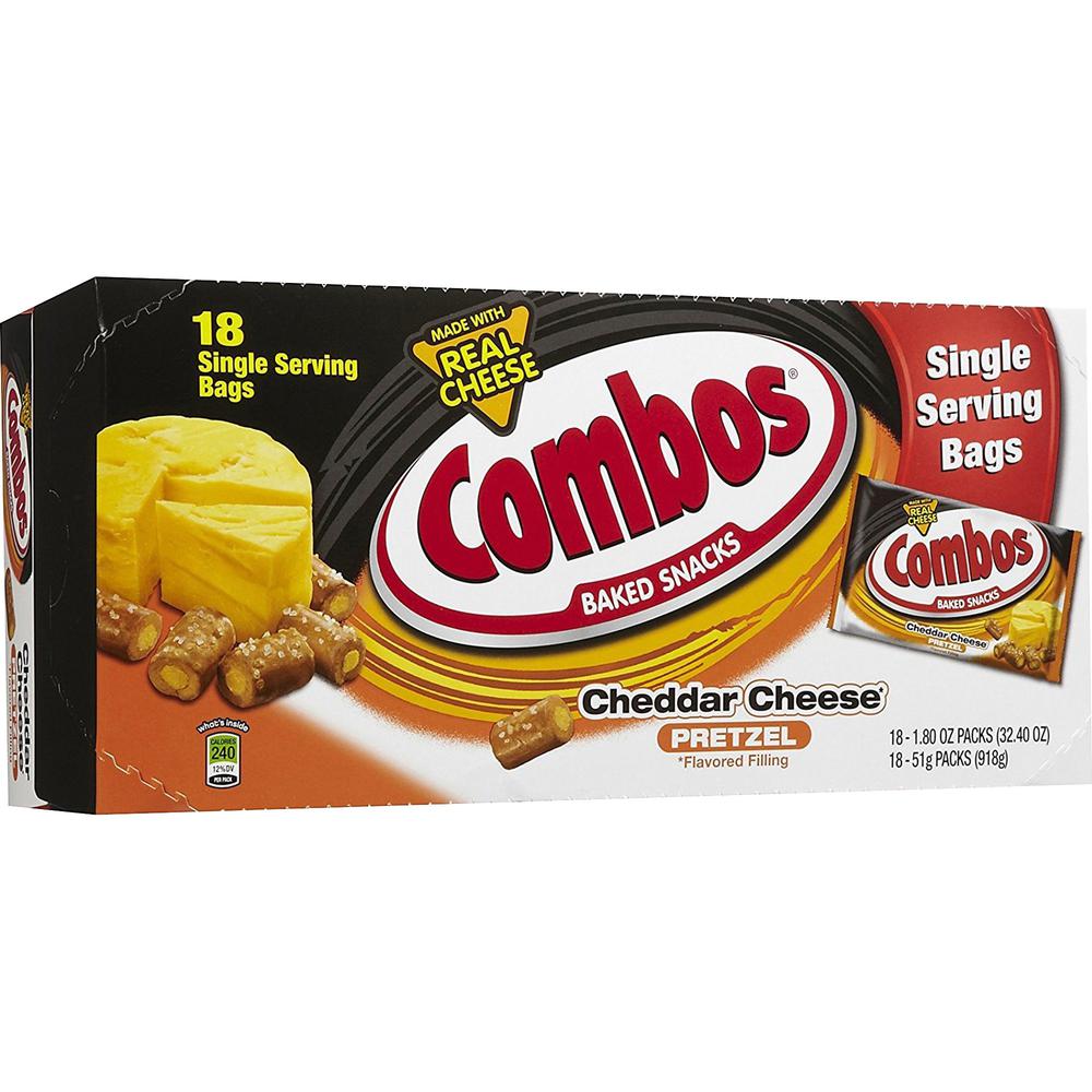 Combos Cheddar Cheese Filled Pretzel - Cheddar Cheese, Crunch - 1.80 oz - 18 / Box. The main picture.