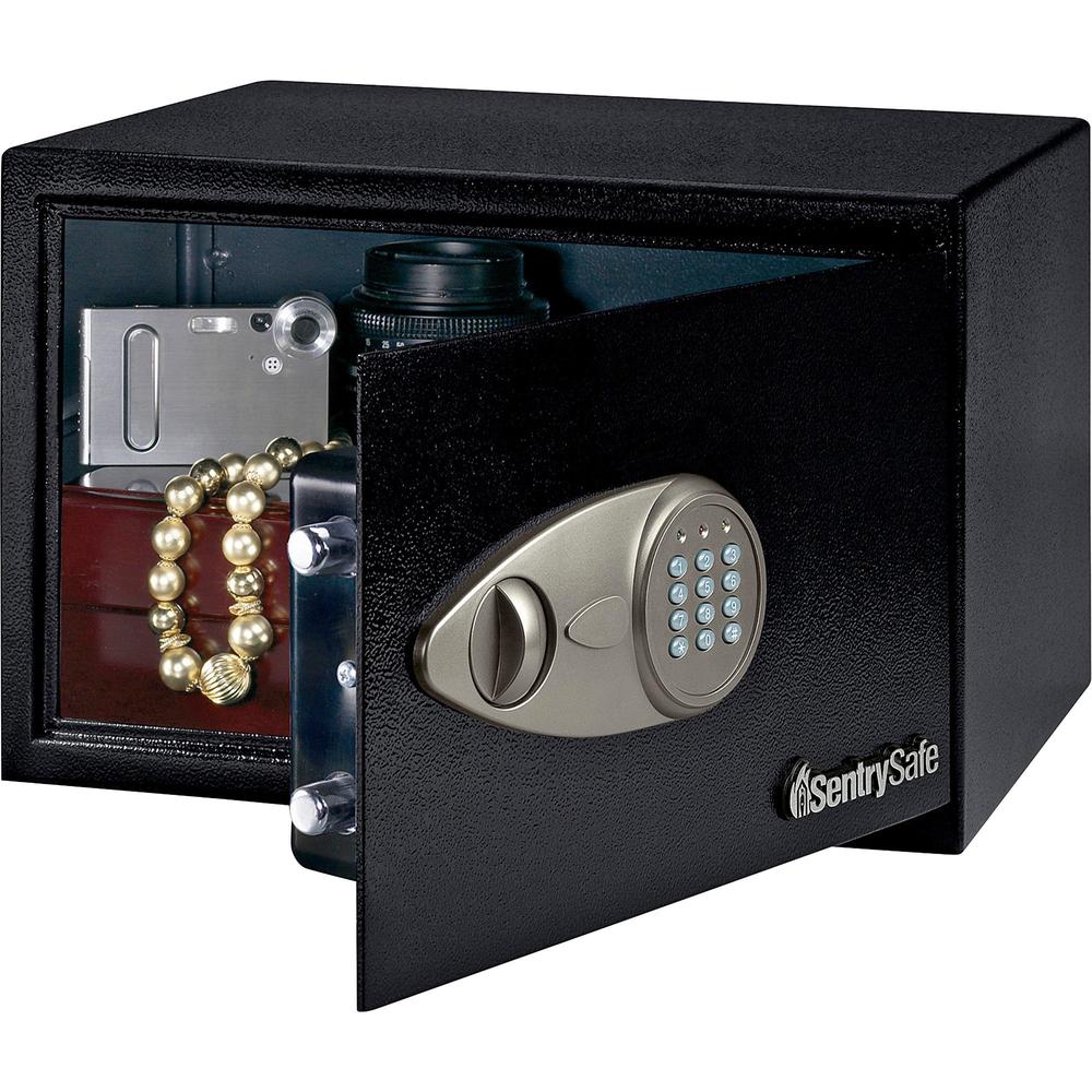 Sentry Safe Small Security Safe with Electronic Lock - 0.50 ft³ - Key Lock - 2 Live-locking Bolt(s) - Internal Size 8.50" x 13.62" x 8.62" - Overall Size 8.7" x 13.8" x 10.6" - Black - Steel. Picture 1