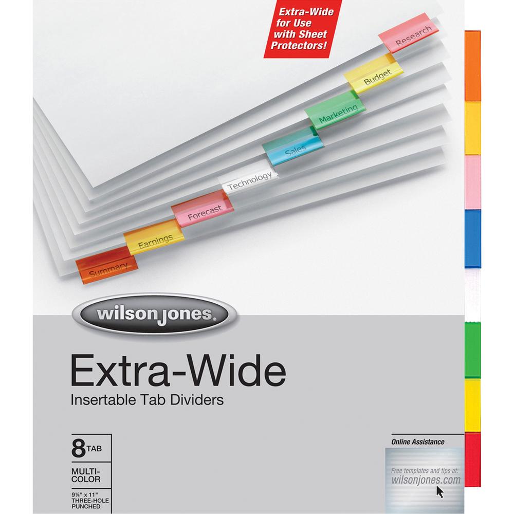 Wilson Jones Oversized Insertable Tab Dividers - 8 x Divider(s) - 8 Tab(s) - 8 Tab(s)/Set - 9.3" Divider Width x 11" Divider Length - 9.25" Width x 11" Length - Multicolor Paper Tab(s) - 8 / Set. The main picture.