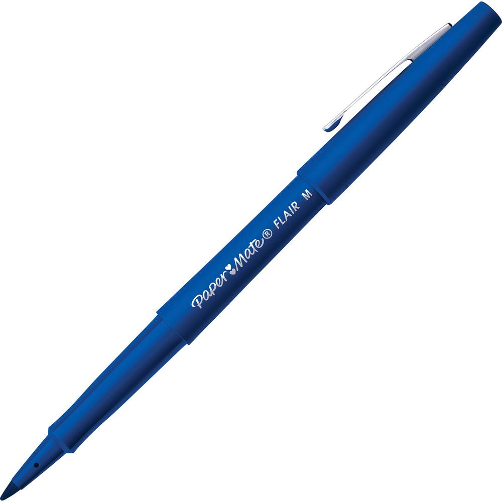 Paper Mate Flair Point Guard Felt Tip Marker Pens - Medium Pen Point - Blue Water Based Ink - Blue Barrel - 1 Dozen. The main picture.