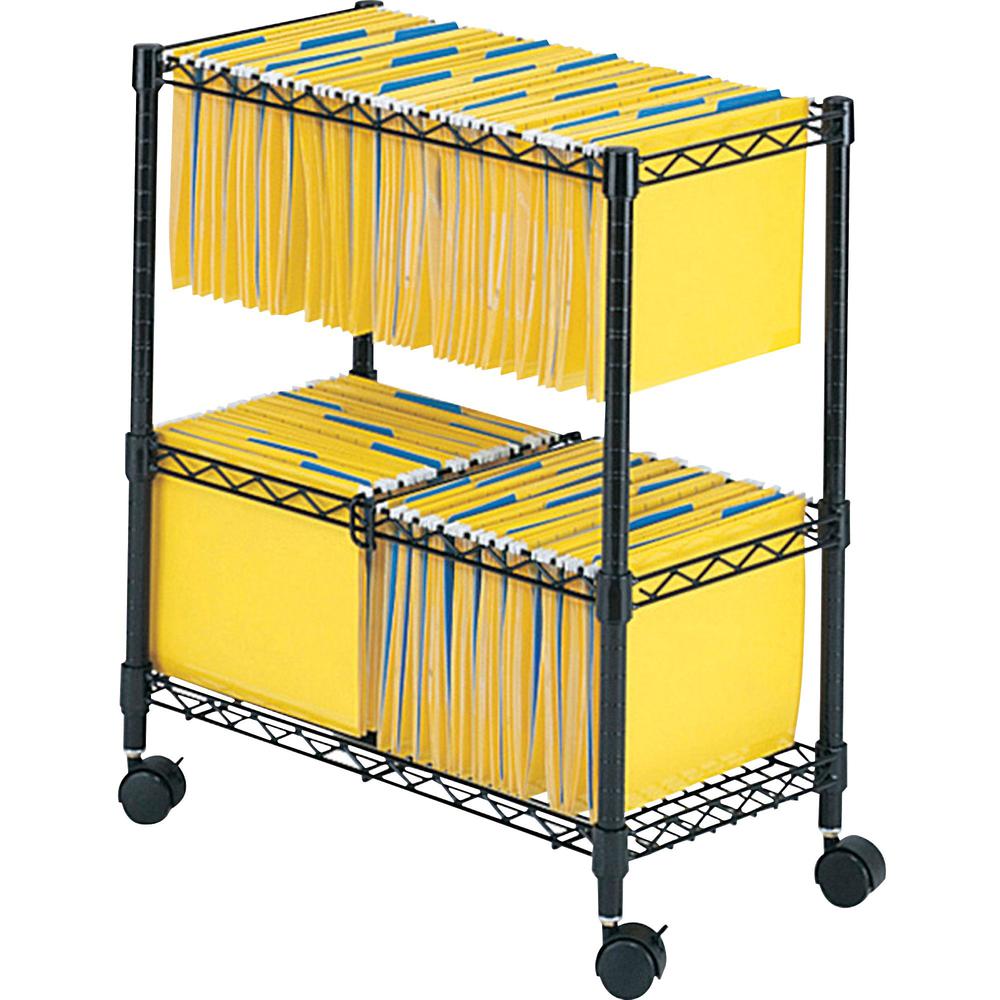Safco 2-Tier Rolling File Cart - 300 lb Capacity - 4 Casters - Steel - x 25.8" Width x 14" Depth x 29.8" Height - Black - 1 Each. Picture 1