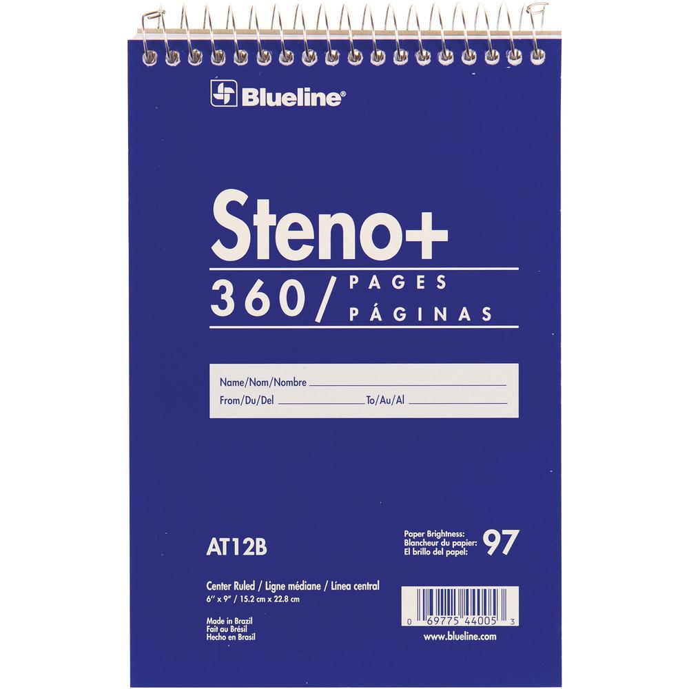Blueline White Paper Wirebound Steno Pad - 350 Sheets - Wire Bound - Front Ruling Surface - 6" x 9" - White Paper - Cardboard Cover - Stiff-cover - 1 Each. Picture 1