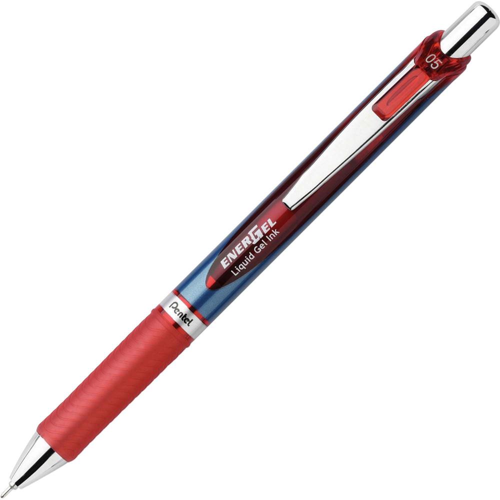Pentel EnerGel RTX Liquid Gel Pen - Fine Pen Point - 0.5 mm Pen Point Size - Needle Pen Point Style - Refillable - Retractable - Red Gel-based Ink - Blue Barrel - Stainless Steel Tip - 1 Each. Picture 1