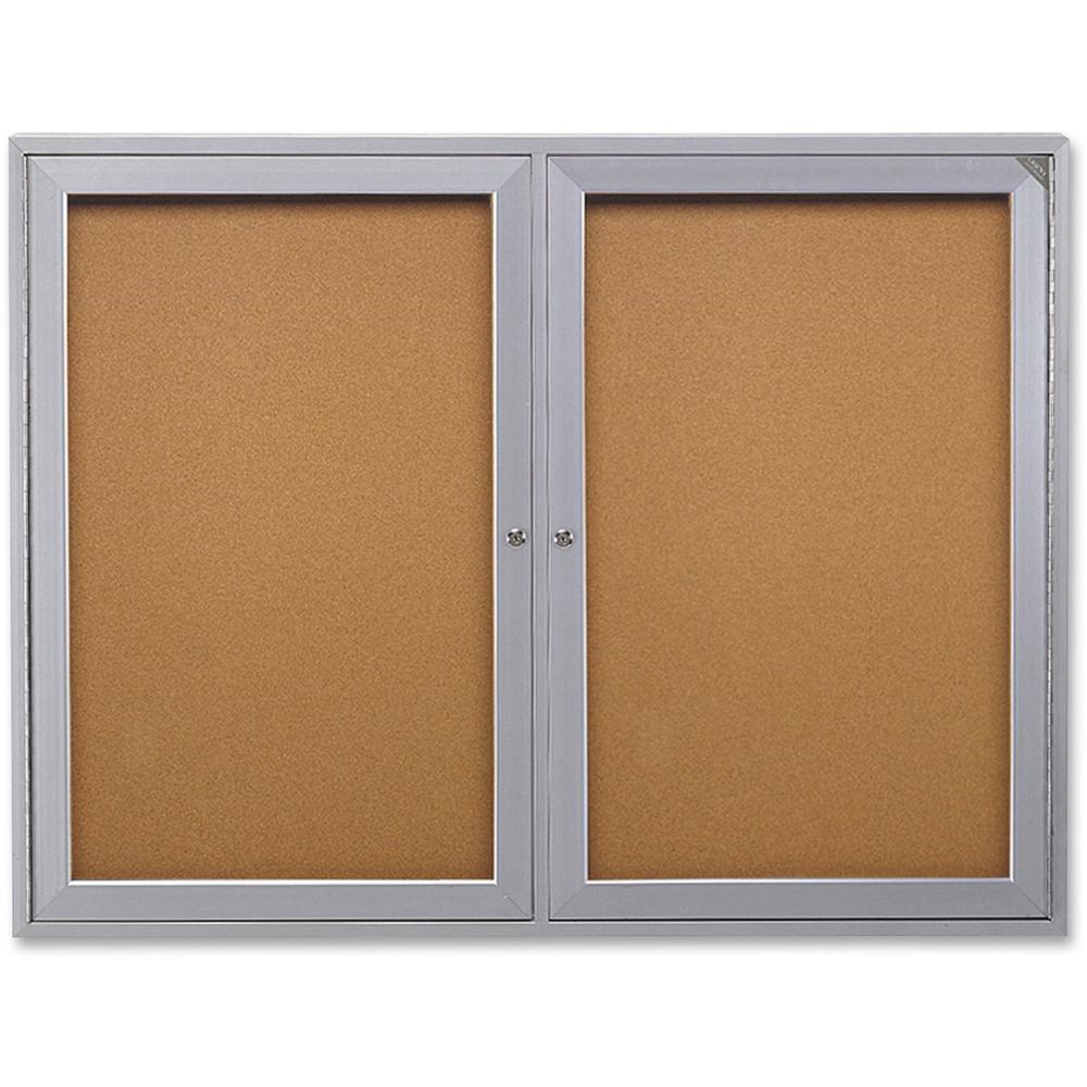 Ghent 2-Door Enclosed Indoor Bulletin Board - 48" Height x 36" Width - Cork Surface - Shatter Resistant - 1 Each. Picture 1