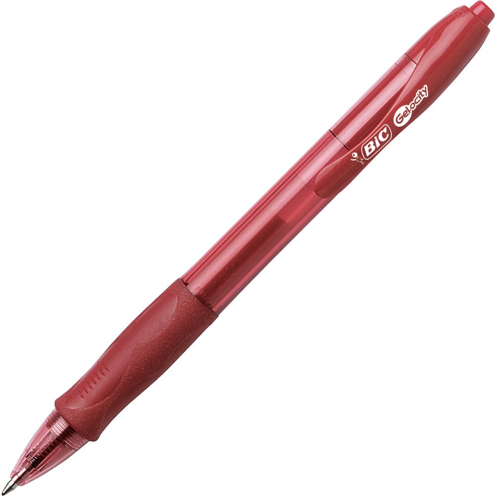 BIC Gel Retractable Pens - Medium Pen Point - 0.7 mm Pen Point Size - Retractable - Red Gel-based Ink - 1 Dozen. Picture 1