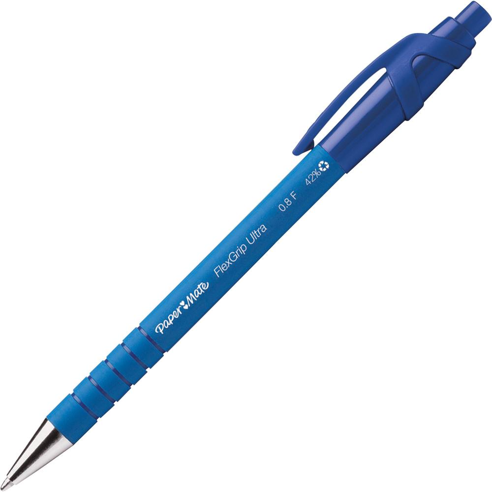 Paper Mate Flexgrip Ultra Retractable Pens - Fine Pen Point - Refillable - Retractable - Blue Alcohol Based Ink - Rubber Barrel - 12 / Box. Picture 1