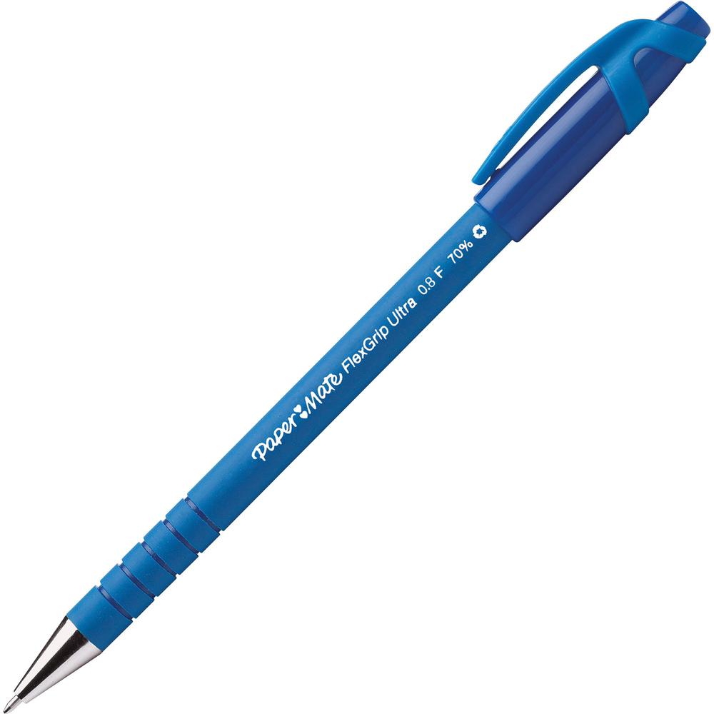 Paper Mate Flexgrip Ultra Recycled Pens - Fine Pen Point - Blue - Blue Rubber Barrel - 1 / Box. Picture 1