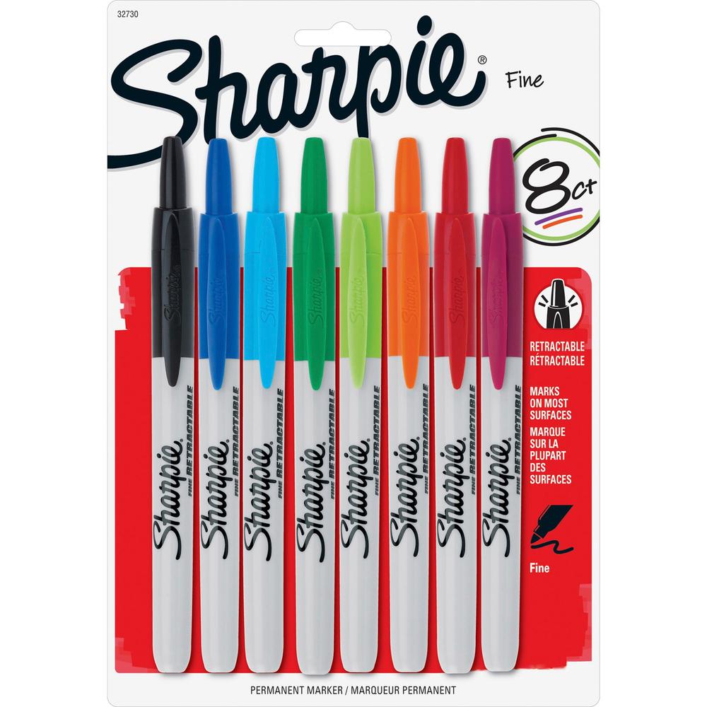 Sharpie Retractable Permanent Markers - Fine Marker Point - Retractable - Assorted - 8 / Set. Picture 1