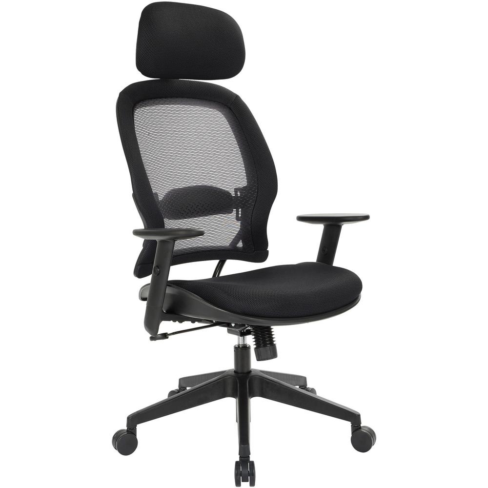 Office Star Professional Air Grid Chair with Adjustable Headrest - Mesh Seat - 5-star Base - Black - 1 Each. Picture 1