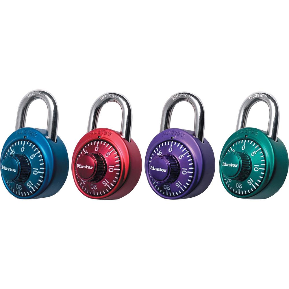 Master Lock Assorted Numeric Combination Locks - 3 Digit - Master Keyed - 0.28" Shackle Diameter - Cut Resistant - Stainless Steel - Assorted - 1 Each. Picture 1