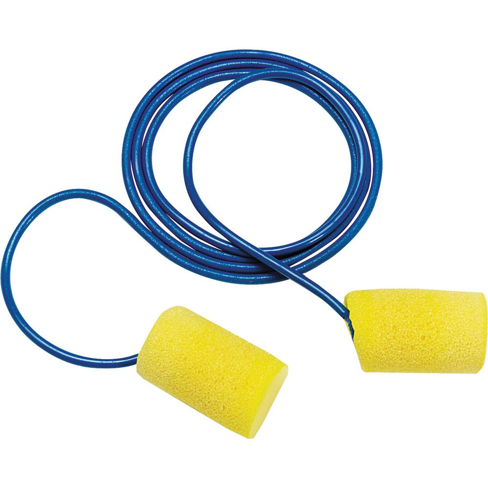 Aearo Corded Foam Earplugs - Noise Protection - Foam - Yellow - Moisture Resistant, Corded - 200 / Box. Picture 1