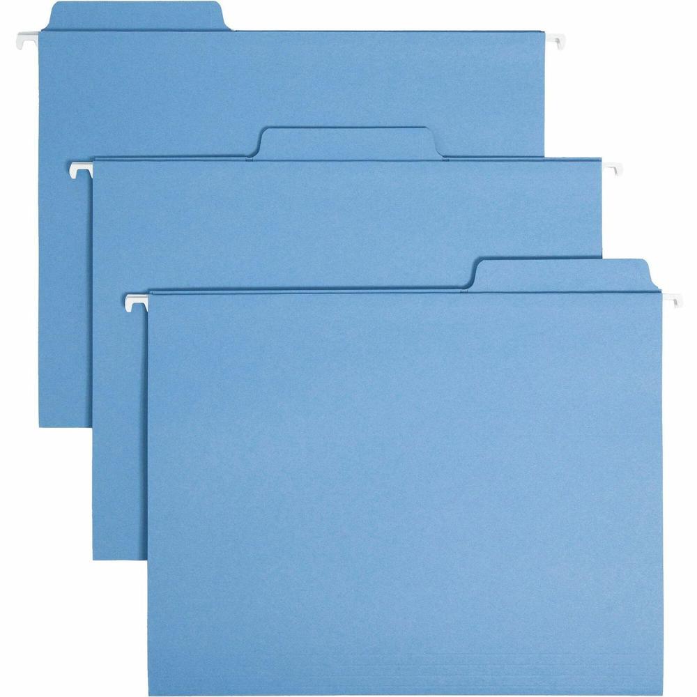 Smead FasTab 1/3 Tab Cut Letter Recycled Hanging Folder - 8 1/2" x 11" - Top Tab Location - Assorted Position Tab Position - Blue - 10% Recycled - 20 / Box. Picture 1