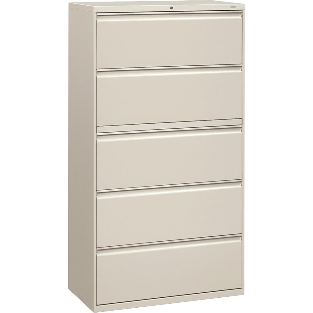 HON Brigade 800 H885 Lateral File - 36" x 18"67" - 5 Drawer(s) - Finish: Light Gray. Picture 1