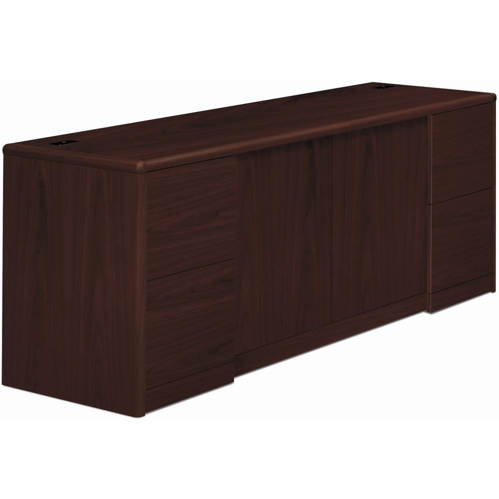 HON 10700 H10742 Pedestal Credenza - 72" x 24" x 29.5" - 4 x File Drawer(s) - Double Pedestal - Waterfall Edge - Finish: Mahogany. Picture 1
