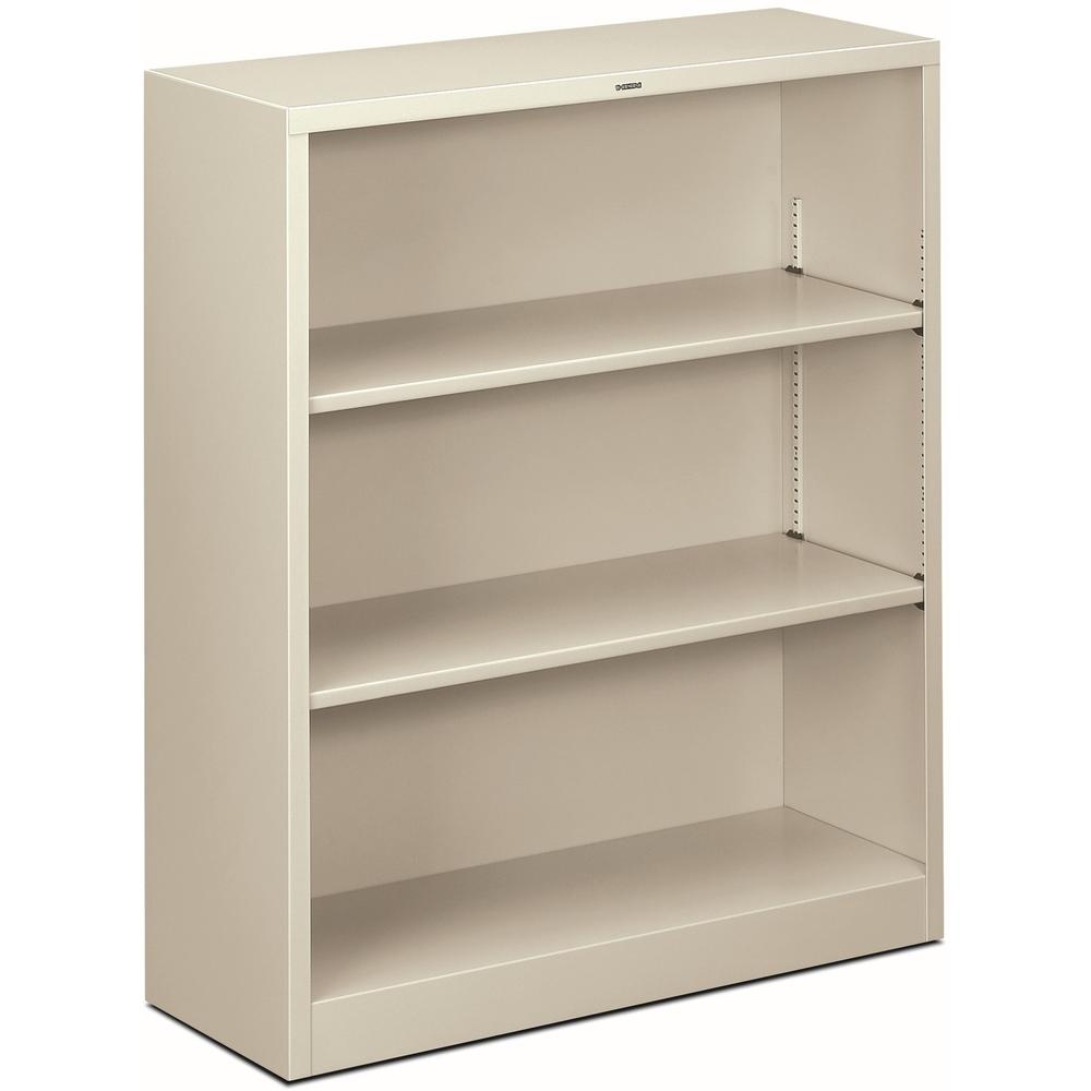 HON Brigade Steel Bookcase | 3 Shelves | 34-1/2"W | Light Gray Finish - 3 Shelf(ves) - 41" Height x 34.5" Width x 12.6" Depth - Adjustable Shelf, Reinforced, Welded, Durable, Compact - Steel. Picture 1