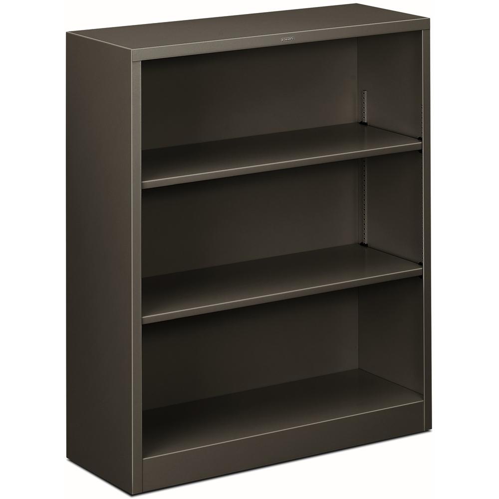 HON Brigade Steel Bookcase | 3 Shelves | 34-1/2"W | Charcoal Finish - 3 Shelf(ves) - 41" Height x 34.5" Width x 12.6" Depth - Adjustable Shelf, Reinforced, Welded, Durable, Compact - Steel. Picture 1