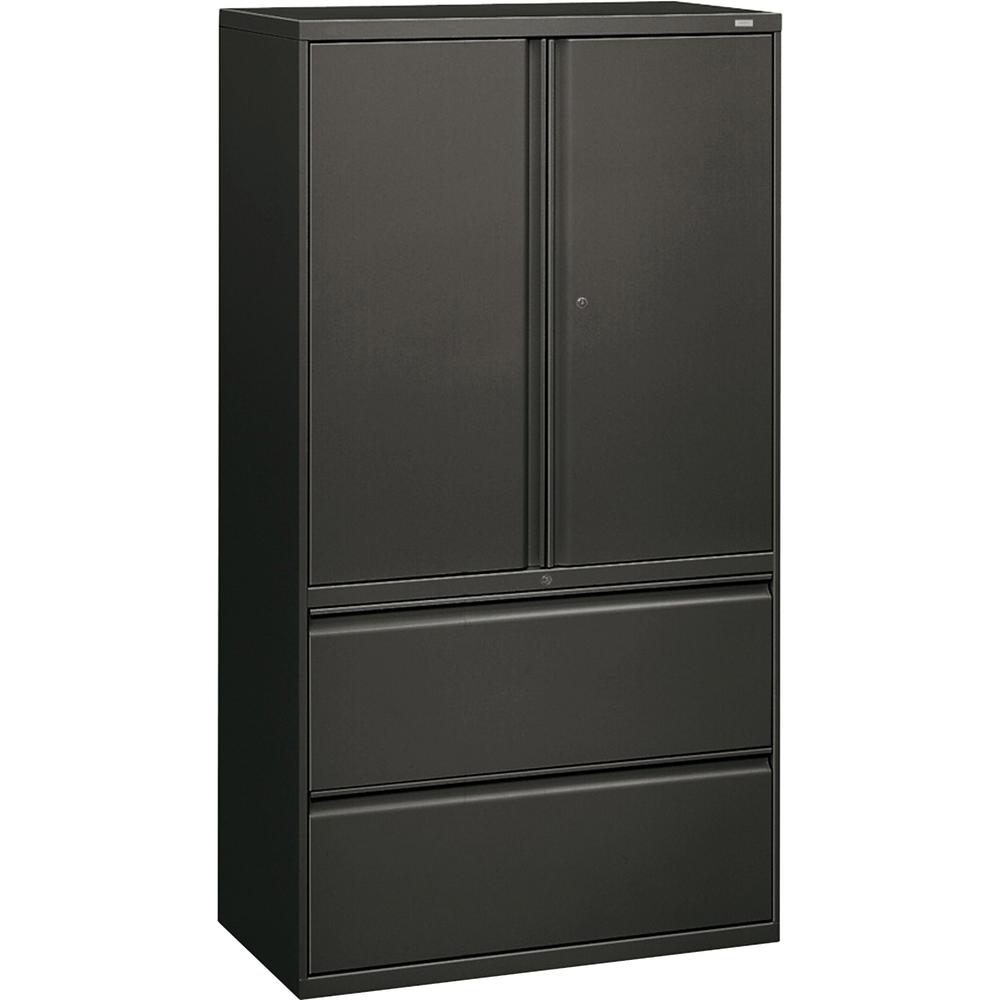 HON Brigade 800 H885LS Lateral File - 36" x 18"67" - 2 Drawer(s) - 3 Shelve(s) - Finish: Charcoal. Picture 1