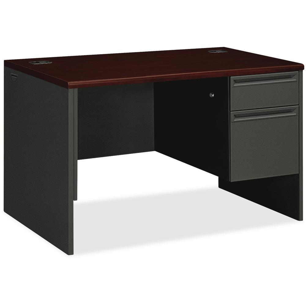 HON 38000 H38251 Pedestal Desk - 48" x 30"29.5" - 2 x Box, File Drawer(s)Right Side - Waterfall Edge - Finish: Charcoal. Picture 1