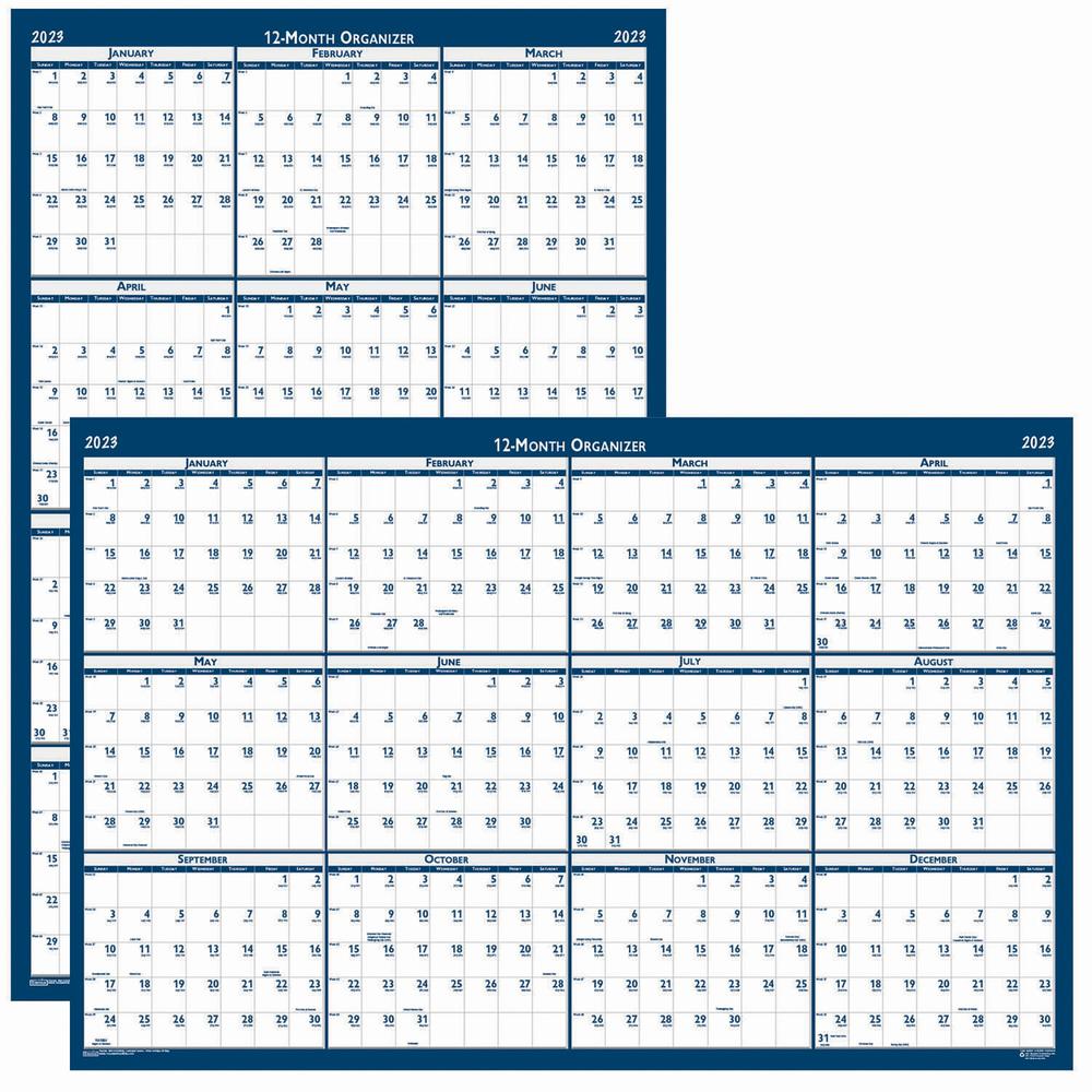 House of Doolittle Write-on Laminated Wall Planner - Professional - Julian Dates - Yearly - 12 Month - January 2024 - December 2024 - 32" x 48" Sheet Size - 1.38" x 2" , 1.63" x 1.63" Block - Blue, Gr. Picture 1
