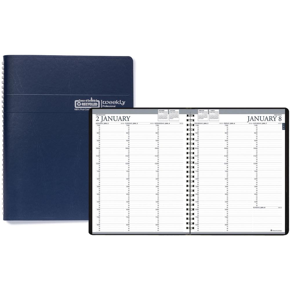 House of Doolittle Blue Professional Weekly Planner - Julian Dates - Weekly - 1 Year - January 2024 - December 2024 - 7:00 AM to 8:45 PM - Quarter-hourly - 1 Week Double Page Layout - 8 1/2" x 11" She. Picture 1