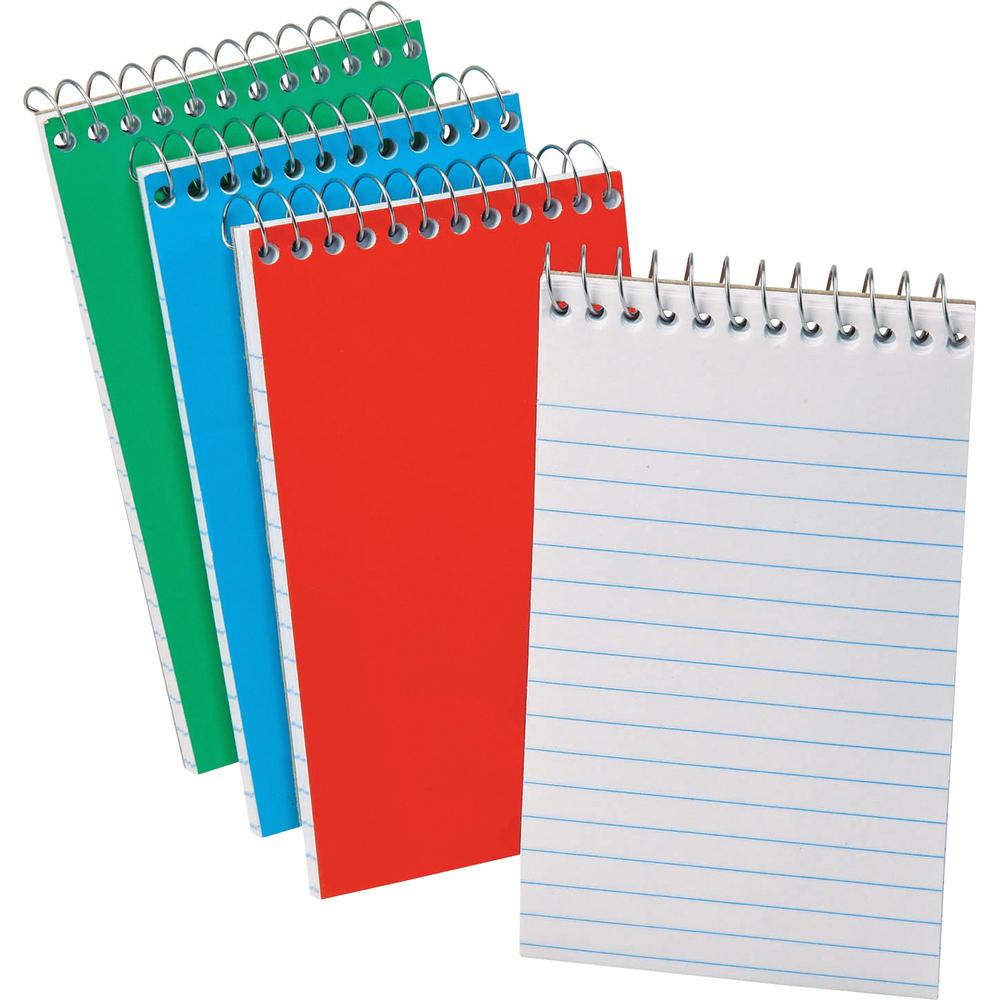 Oxford Narrow Ruled Pocket Size Memo Book - 60 Sheets - Wire Bound - 15 lb Basis Weight - 3" x 5" - White Paper - BluePressboard, Green, Red Cover - Unpunched - 3 / Pack. Picture 1