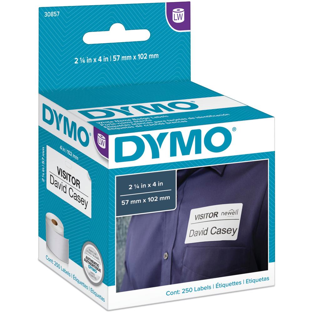 Dymo LabelWriter Adhesive Name Badges - 4" x 2 1/4" Length - Removable Adhesive - Rectangle - Direct Thermal - White - 250 / Roll - Self-adhesive. The main picture.