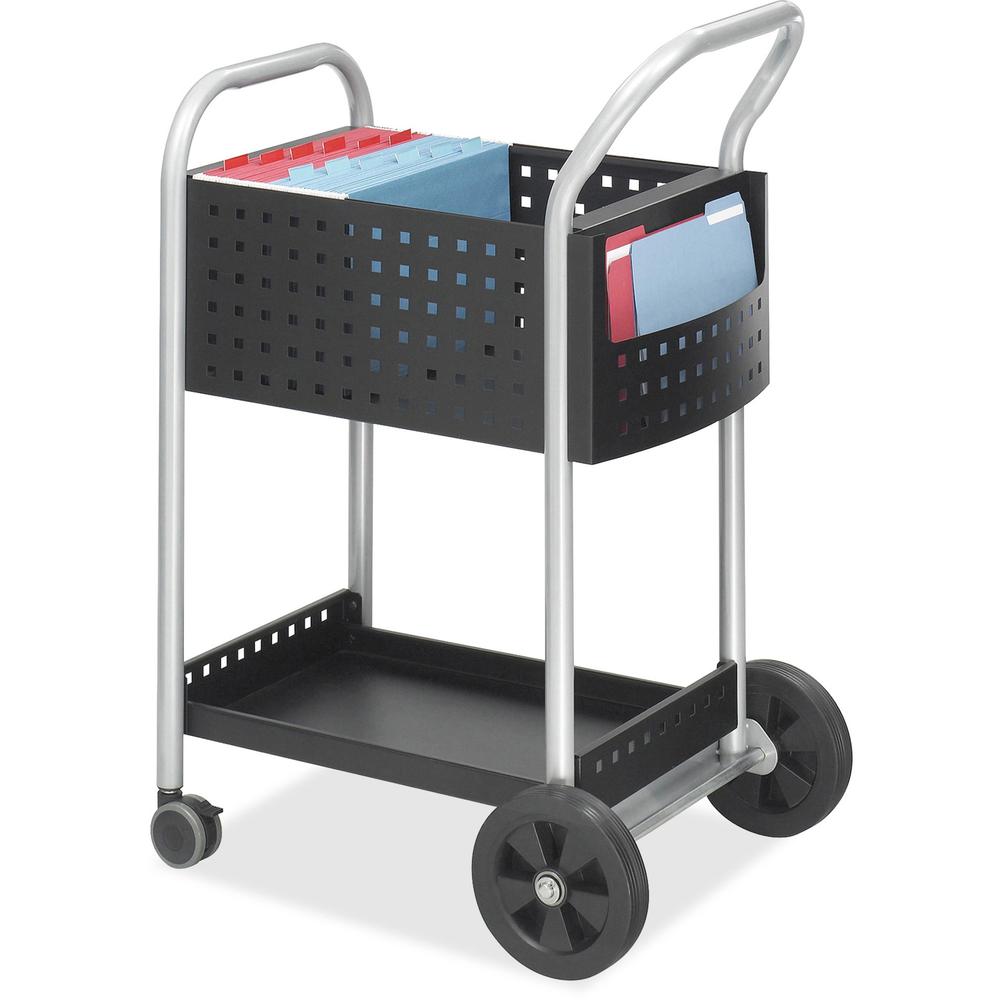 Safco Scoot Mail Cart - 2 Shelf - 300 lb Capacity - 4 Casters - 3" , 8" Caster Size - Steel - x 22" Width x 27" Depth x 40.5" Height - Black, Silver - 1 Each. Picture 1