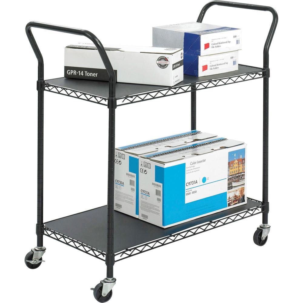 Safco Wire Utility Cart - 2 Shelf - 400 lb Capacity - 4 Casters - 3" Caster Size - Plastic - x 43.8" Width x 19.3" Depth x 41" Height - Black - 1 Each. Picture 1