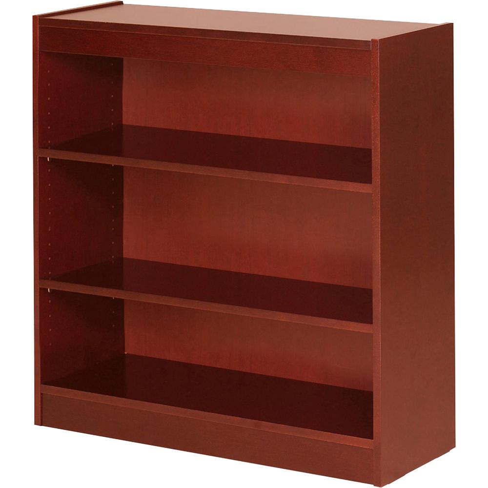 Lorell Panel End Hardwood Veneer Bookcase - 36" x 12" x 0.8" x 36" - 3 Shelve(s) - 2 Adjustable Shelf(ves) - Material: Veneer - Finish: Cherry. Picture 1