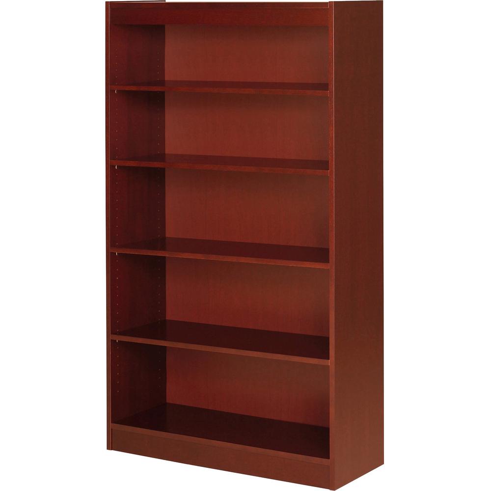Lorell Panel End Hardwood Veneer Bookcase - 36" x 12" x 0.8" x 60" - 5 Shelve(s) - 4 Adjustable Shelf(ves) - Material: Veneer - Finish: Cherry. Picture 1