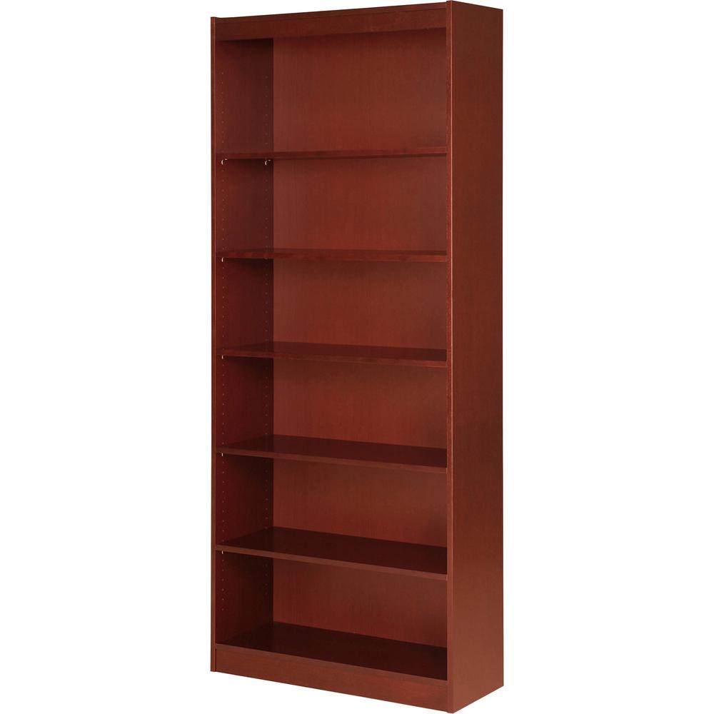 Lorell Panel End Hardwood Veneer Bookcase - 36" x 12" x 0.8" x 84" - 6 Shelve(s) - 5 Adjustable Shelf(ves) - Material: Veneer - Finish: Cherry. Picture 1