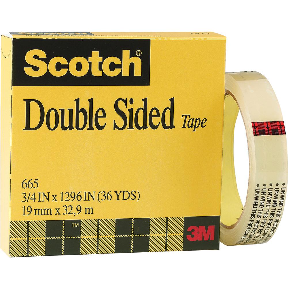 Scotch Permanent Double-Sided Tape - 1/2"W - 36 yd Length x 0.50" Width - 3" Core - Long Lasting - For Attaching, Mounting - 2 / Pack - Clear. Picture 1