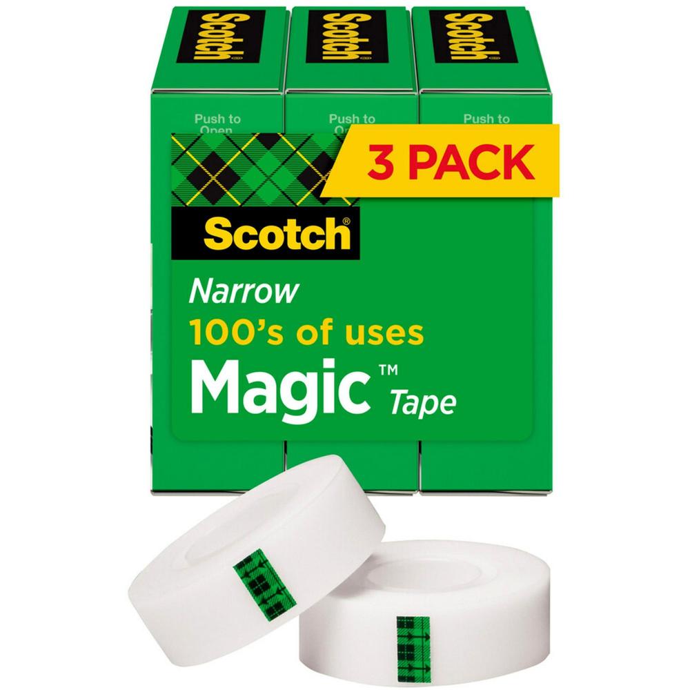 Scotch 1/2"W Magic Tape - 36 yd Length x 0.50" Width - 1" Core - For Mending, Splicing - 3 / Pack - Matte - Clear. Picture 1