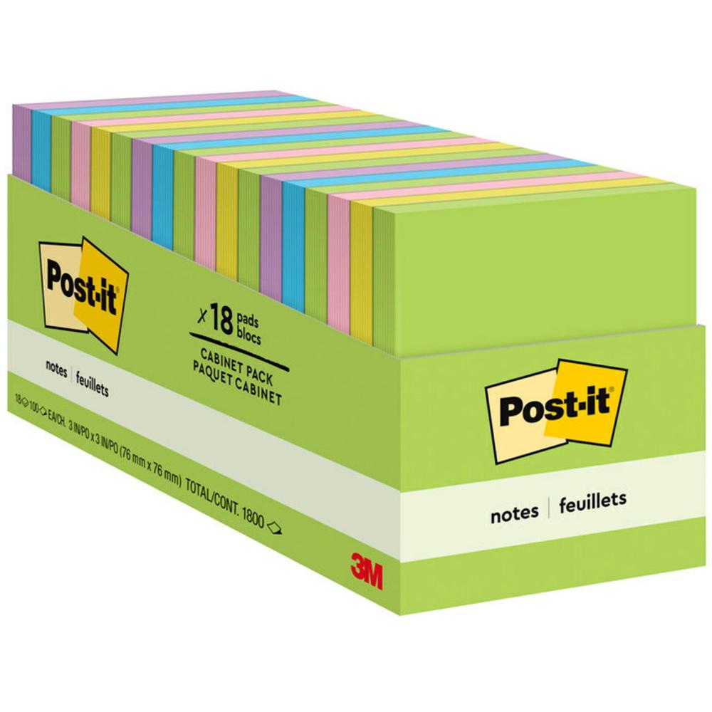 Post-it&reg; Notes Cabinet Pack - Floral Fantasy Color Collection - 1800 x Assorted - 3" x 3" - Square - 100 Sheets per Pad - Unruled - Limeade, Citron, Positively Pink, Iris Infusion, Blue Paradise -. Picture 1