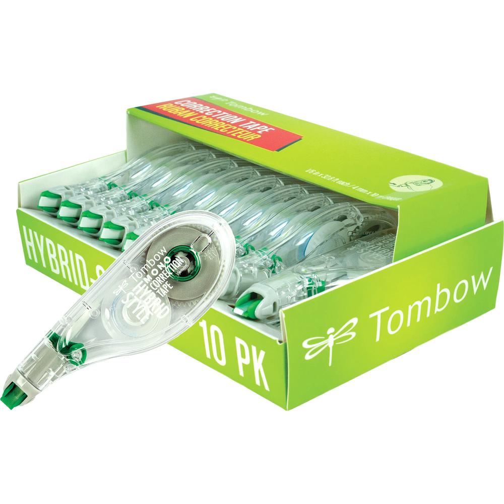 Tombow Mono Hybrid-Style Correction Tape - 0.16" Width x 32.83 ft Length - 1 Line(s) - White Tape - Ergonomic - Acid-free, Non-refillable, Retractable, Pivoting Head - 10 / Pack - White. Picture 1