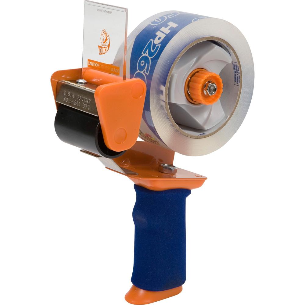 Duck Brand Brand Bladesafe Antimicrobial Tape Gun with Tape - Holds Total 1 Tape(s) - 3" Core - Adjustable Tension Mechanism, Soft Grip, Retractable Blade - Plastic, Metal - Orange - 1 / Pack. Picture 1